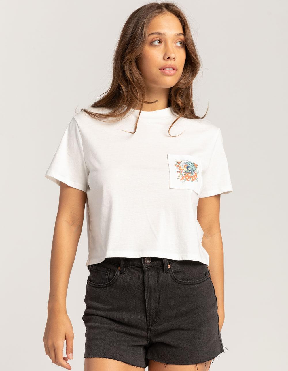 VOLCOM Day By The Beach Womens Crop Pocket Tee - WHITE Product Image