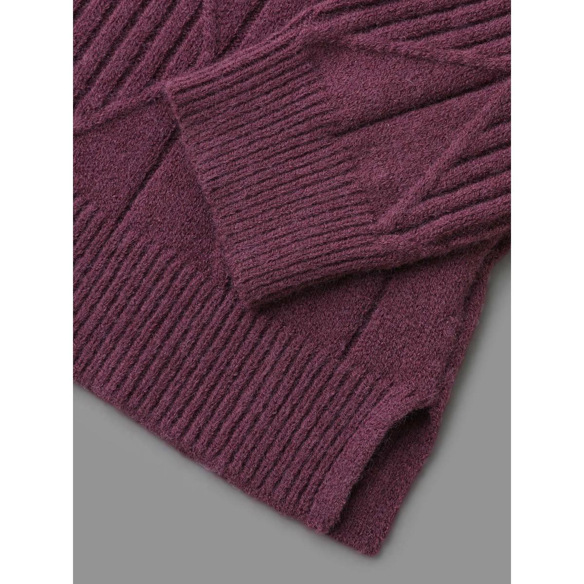 Plus Size Cable Knit Turtleneck Split Hem Pullover Plum Women Casual Loose Long Sleeve Turtleneck Everyday Pullovers BloomChic 12/L Product Image