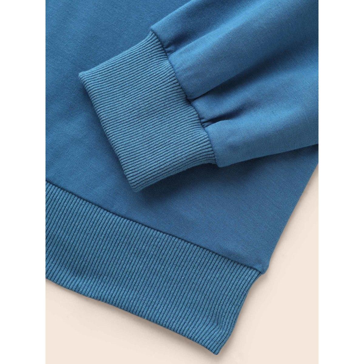 Plus Size Lapel Collar O Ring Zipper Sweatshirt Women Mediumblue Casual Patchwork Loose Lapel Collar Everyday Sweatshirts BloomChic 26/4X Product Image