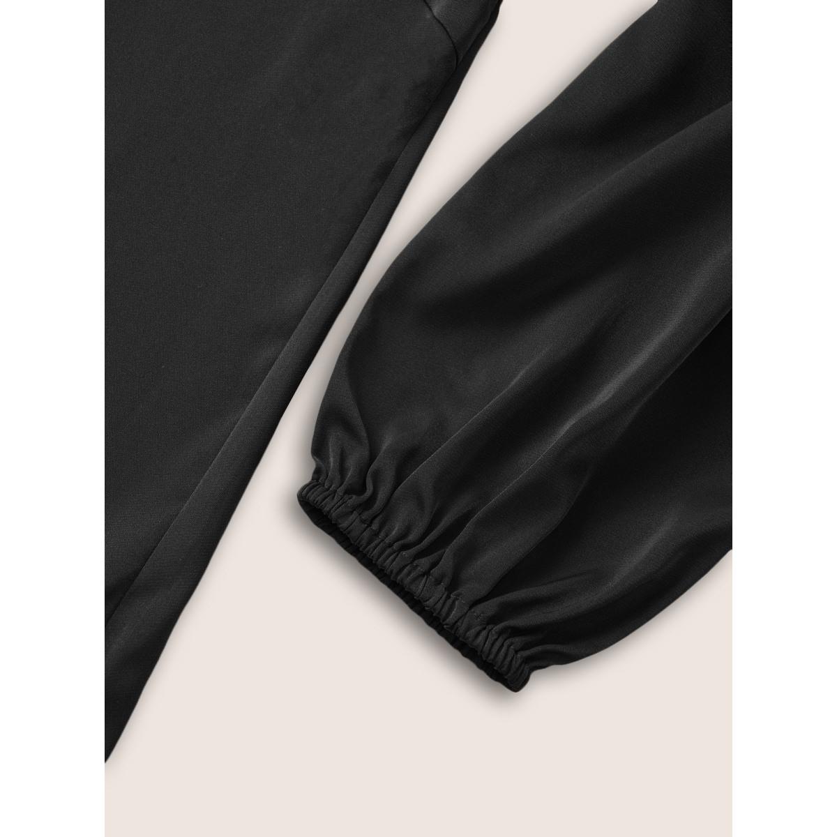 Plus Size Black Boho Print Tie Neck Tassels Lantern Sleeve Blouse Women Casual Long Sleeve Tie Neck Vacation Blouses BloomChic 28/5X Product Image