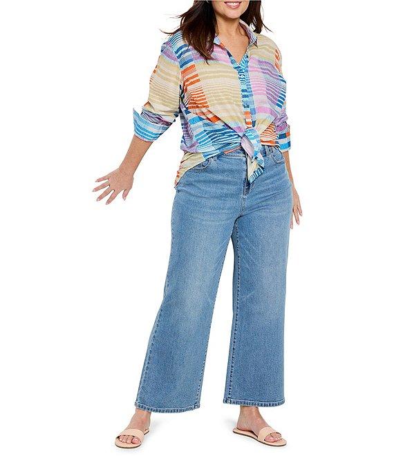 NIC + ZOE Plus Size Sunset Stripe Point Collar Long Sleeve Boyfriend Shirt Product Image