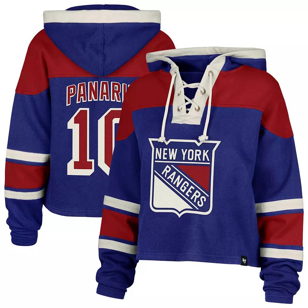 Women's '47 Artemi Panarin Blue New York Rangers Superior Lacer Cropped Pullover Hoodie,  Product Image