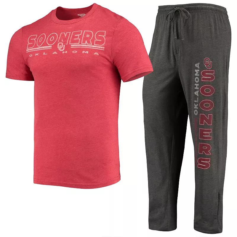 Men's Concepts Sport Heathered Charcoal/Crimson Oklahoma Sooners Meter T-Shirt & Pants Sleep Set,  Product Image