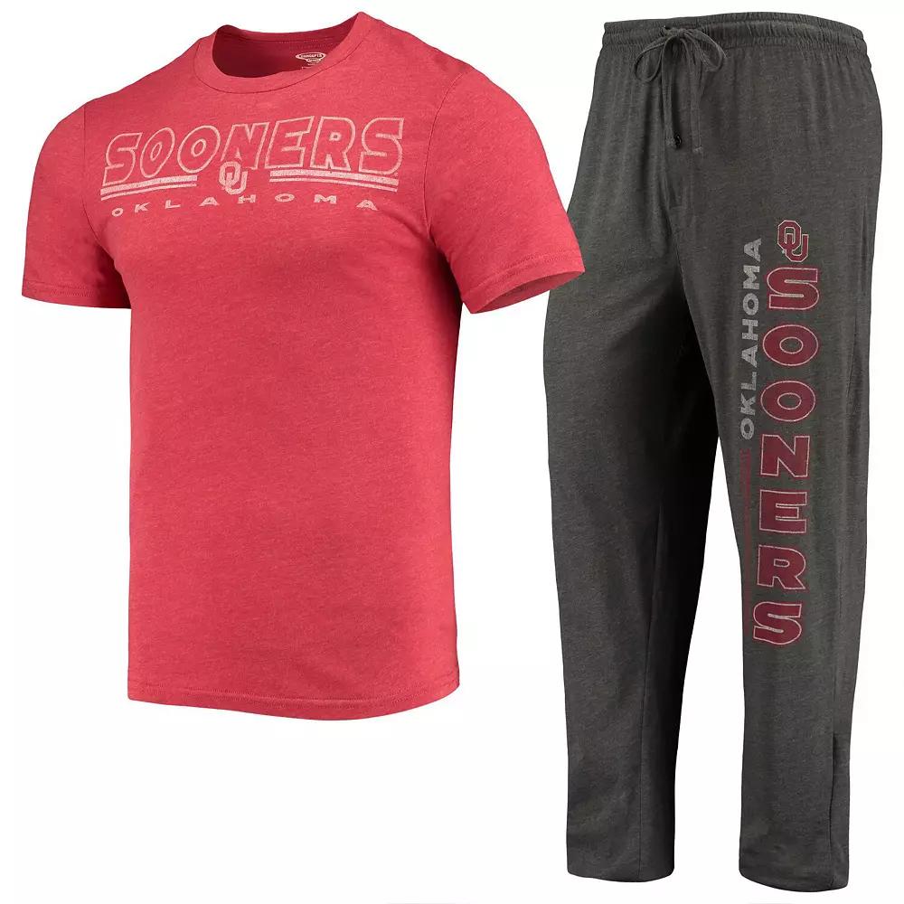 Men's Concepts Sport Heathered Charcoal/Crimson Oklahoma Sooners Meter T-Shirt & Pants Sleep Set,  Product Image