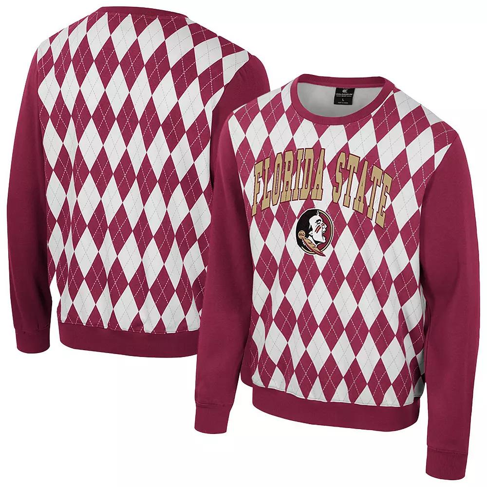 Men's Colosseum Garnet Florida State Seminoles The Dealio Argyle Pullover Sweatshirt, Size: Small, Red Product Image