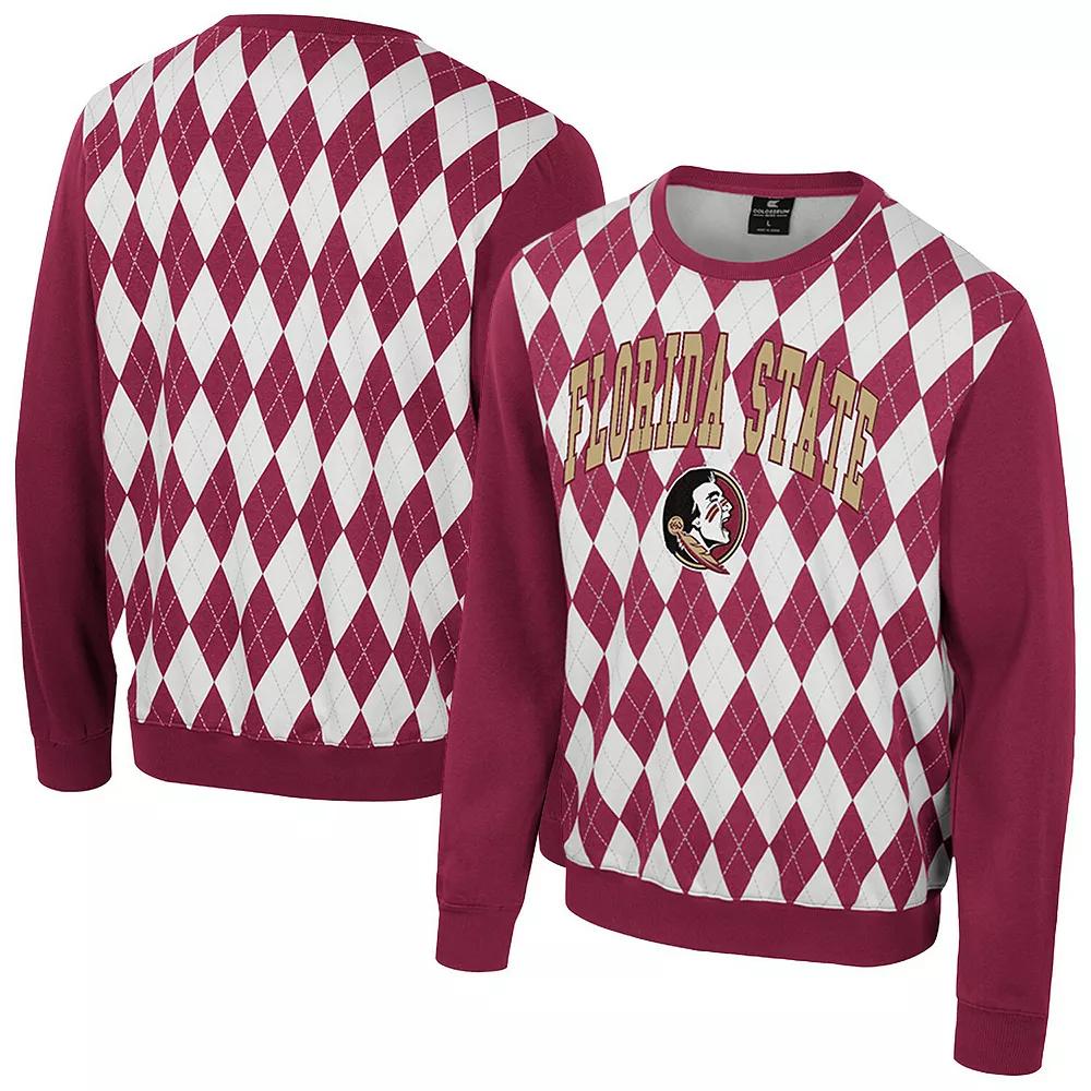 Men's Colosseum Garnet Florida State Seminoles The Dealio Argyle Pullover Sweatshirt, Size: Small, Red Product Image
