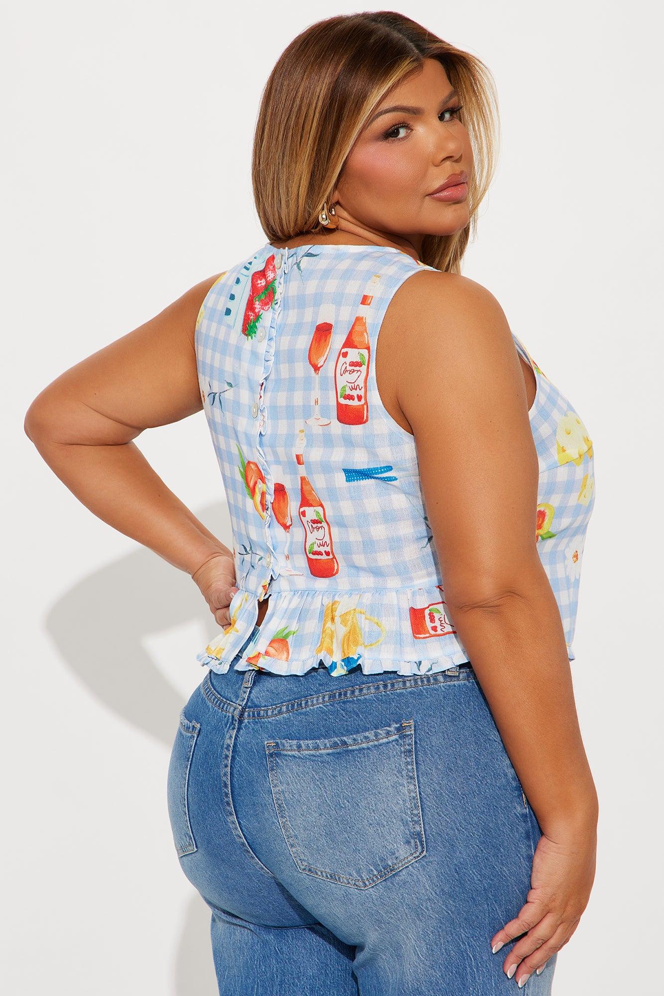 Sunday Picnic Gingham Top - Blue/combo Product Image