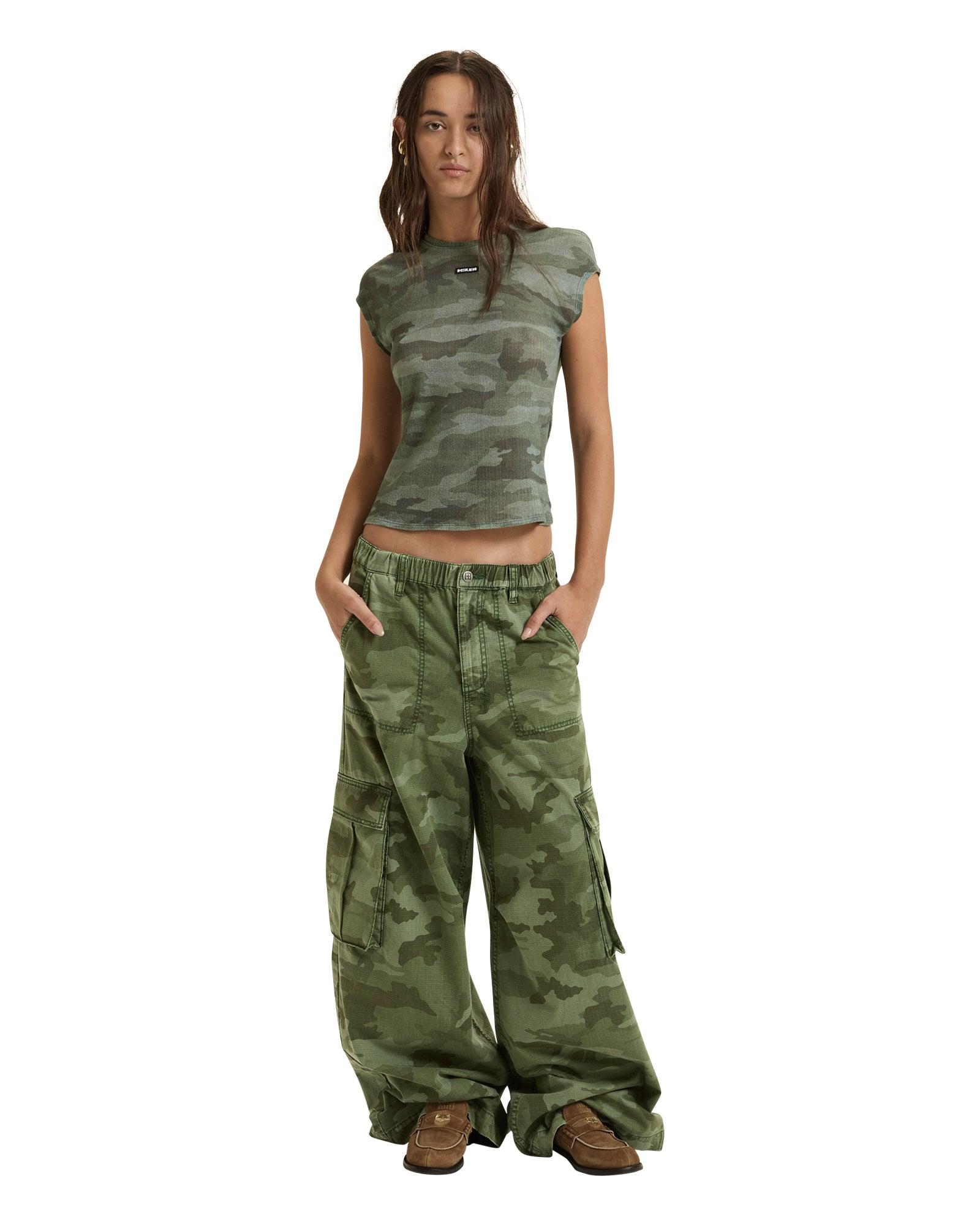 SHEER RIB CAMO SLIM TEE Female Product Image