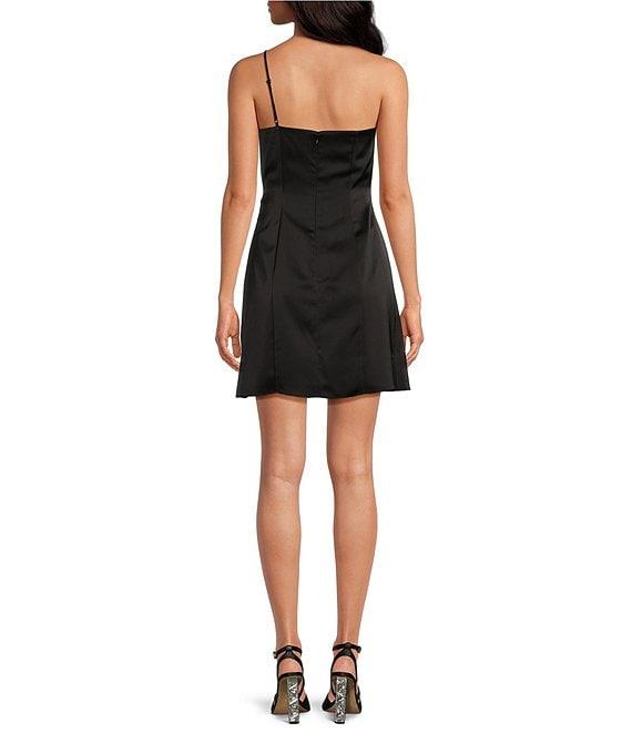 Gianni Bini Sasha Satin Sleeveless Asymmetrical Spaghetti Strap Tie Waist Wrap Tie Mini Dress Product Image