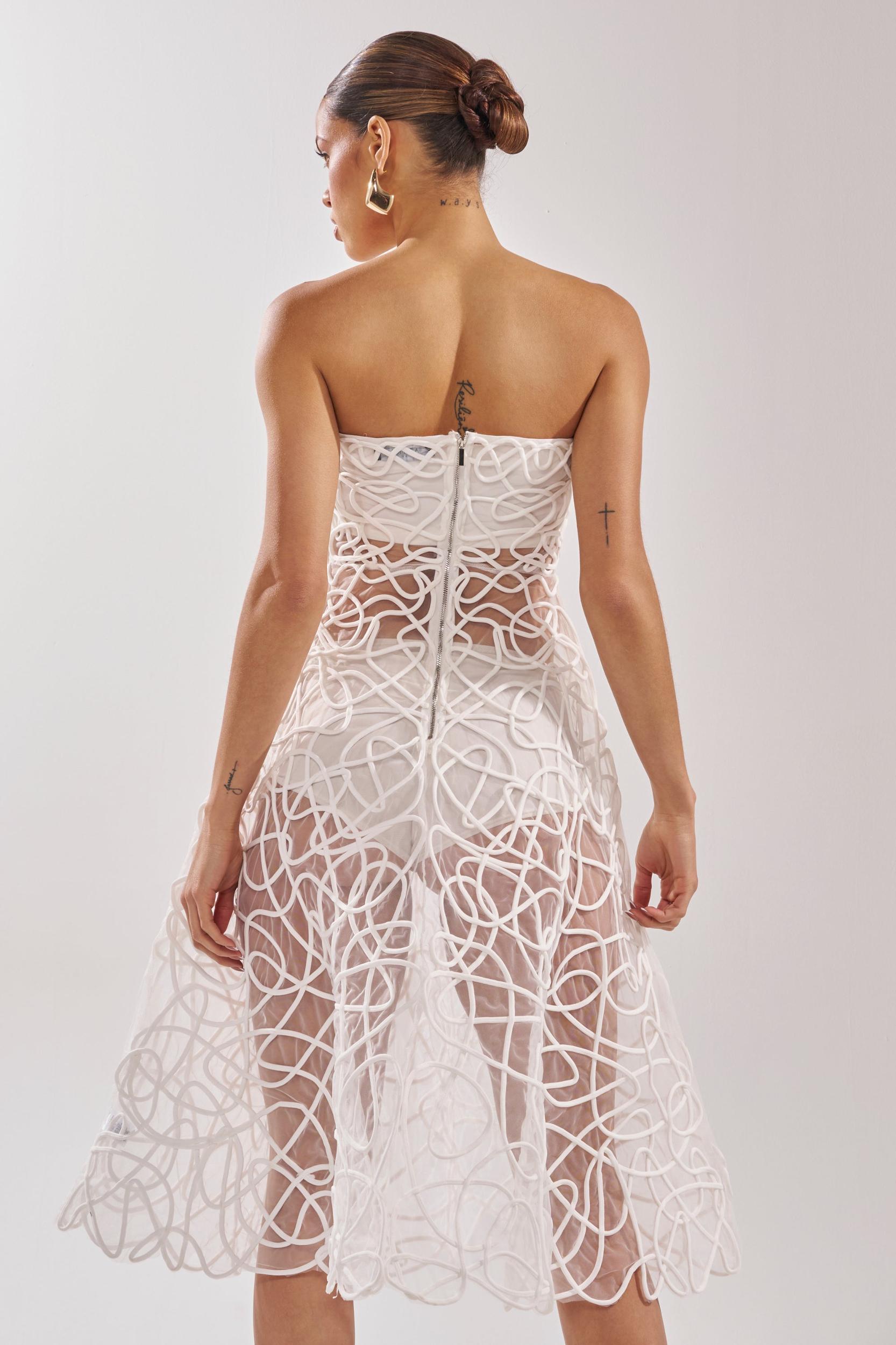 MAYA ABSTRACT MIDI DRESS IN WHITE Product Image
