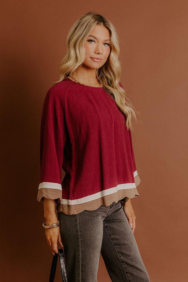 Chic Season Linen-Blend Scalloped Top Product Image