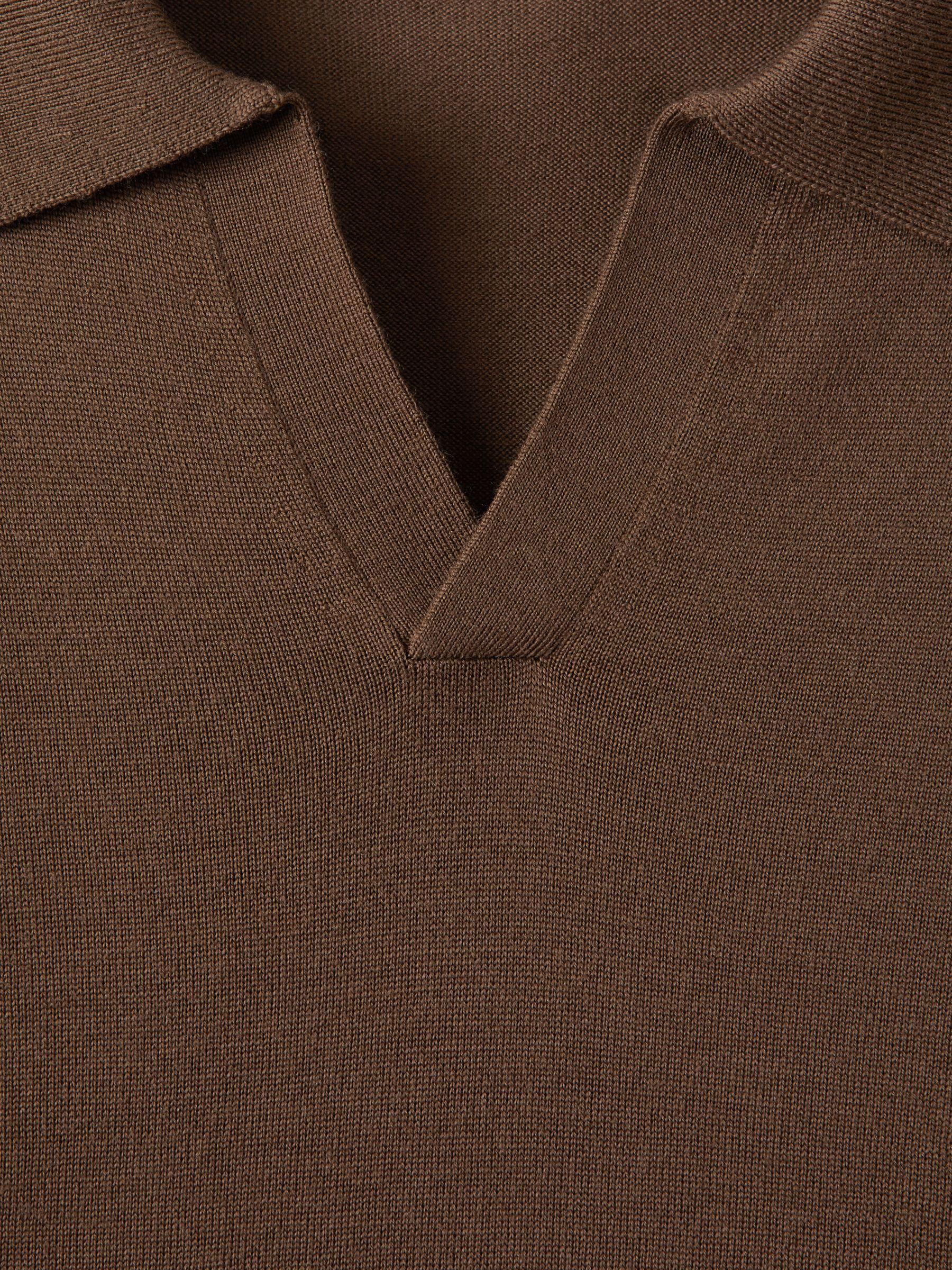 Merino Wool Half-Zip Polo Shirt in Pecan Brown Product Image
