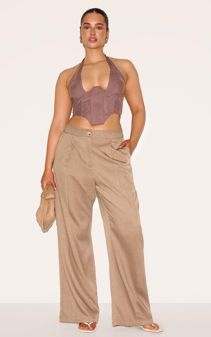 Shape Brown Double Layered Mesh Tie Neck Corset Top Product Image