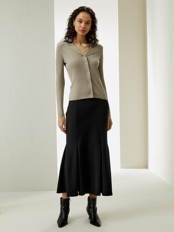 Lapel Collar Spun Silk Cardigan Product Image