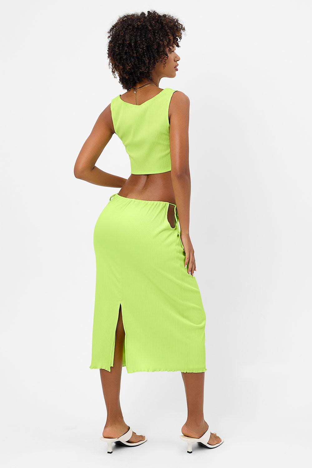 Jenny Plissé Midi Skirt - Kiwi Product Image