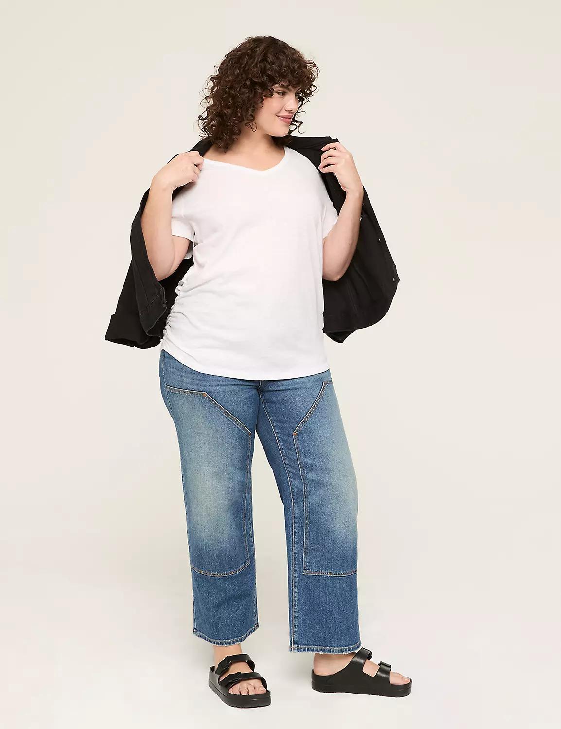 Short-Sleeve V-Neck Side-Ruched Tee Product Image