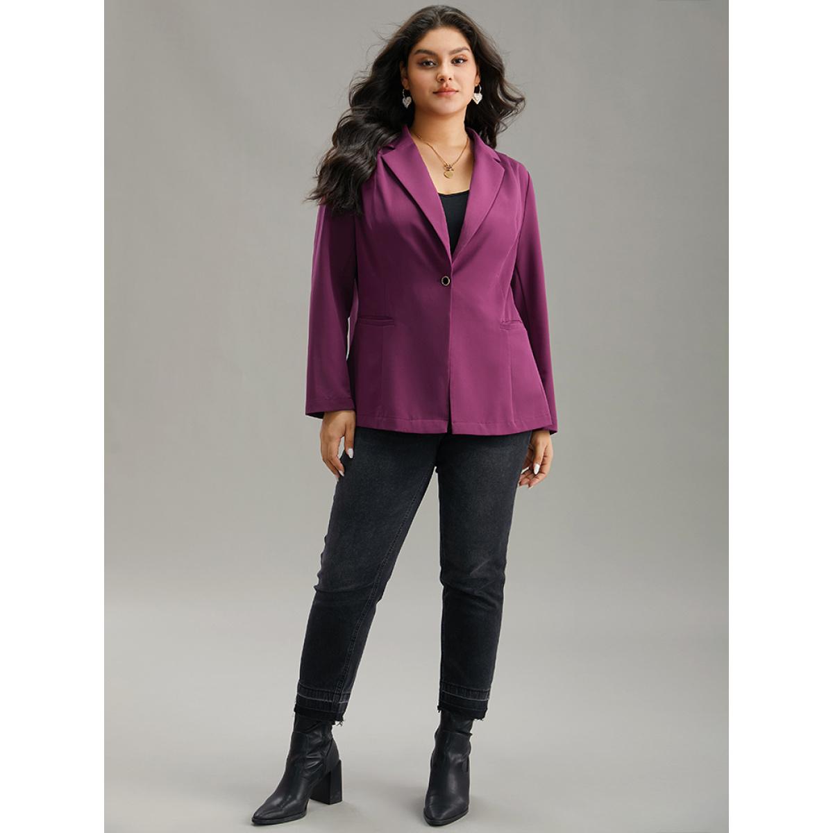 Plus Size Static-Free Plain Suit Collar Pocket Blazer RedViolet Women Work Plain Plain Sleeve Long Sleeve Suit Collar 14-16/1X Pocket At the Office Blazers BloomChic Product Image