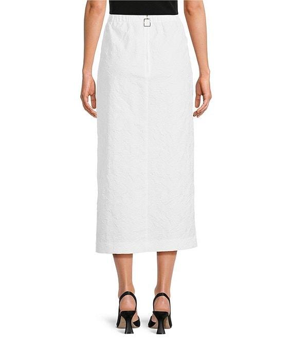 IC Collection Woven Elastic Waist Side Slit Pencil Midi Skirt Product Image