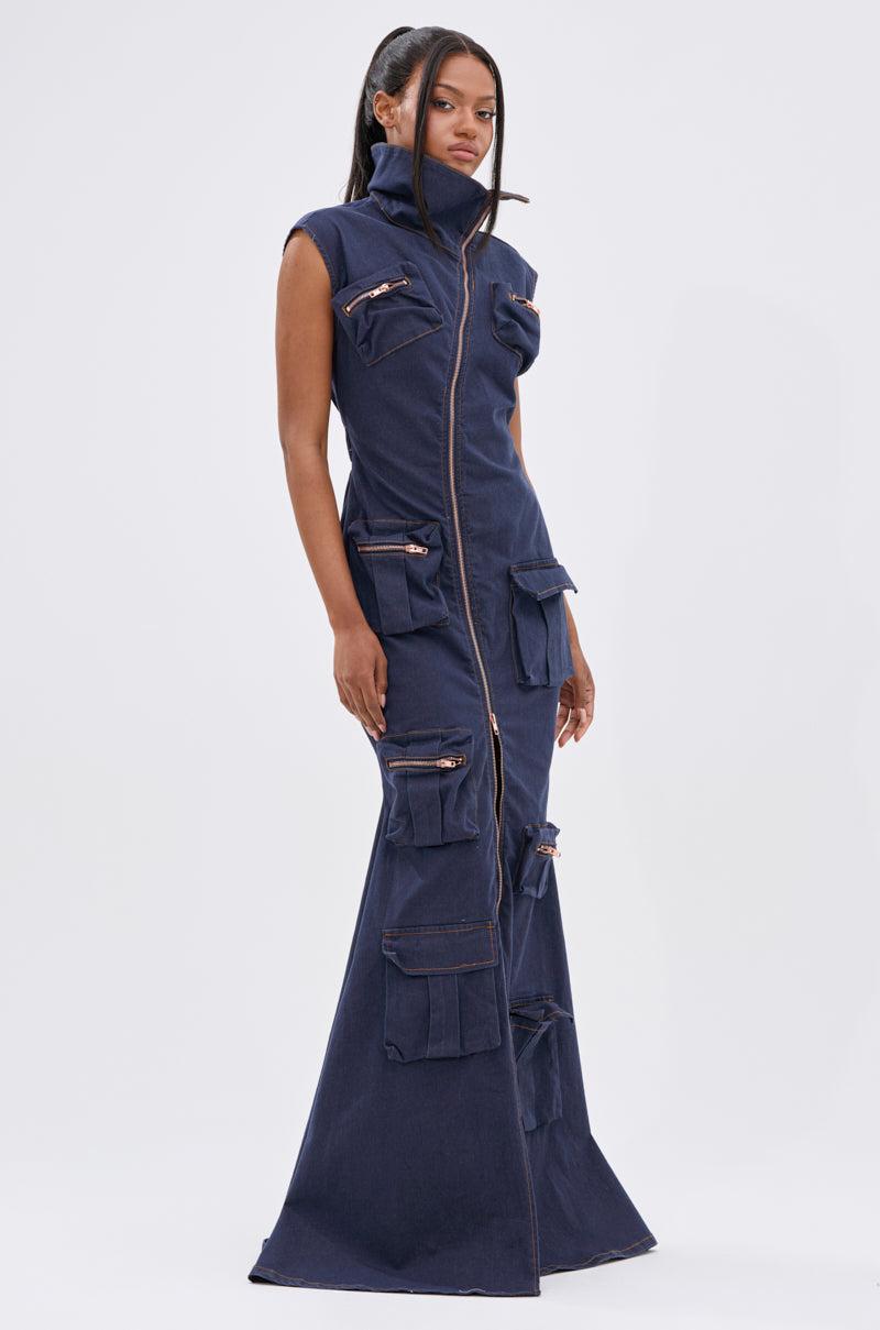 DONT MESS WITH ME COLLARED DENIM MAXI DRESS Product Image