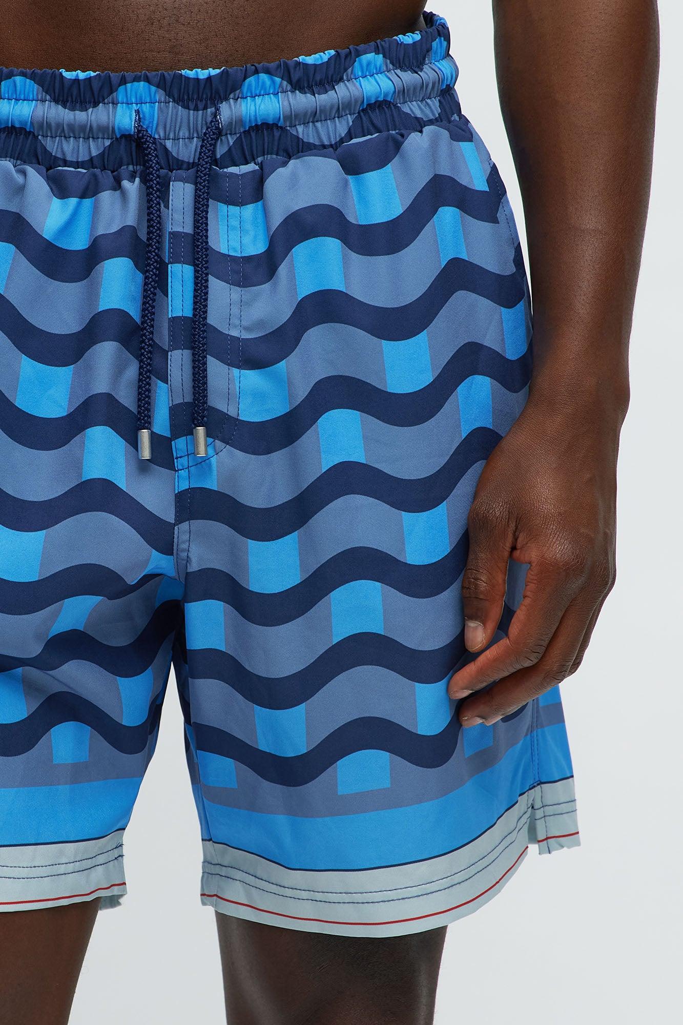 Sculpted Waves Printed Swim Classic Trunk - Blue Male Product Image