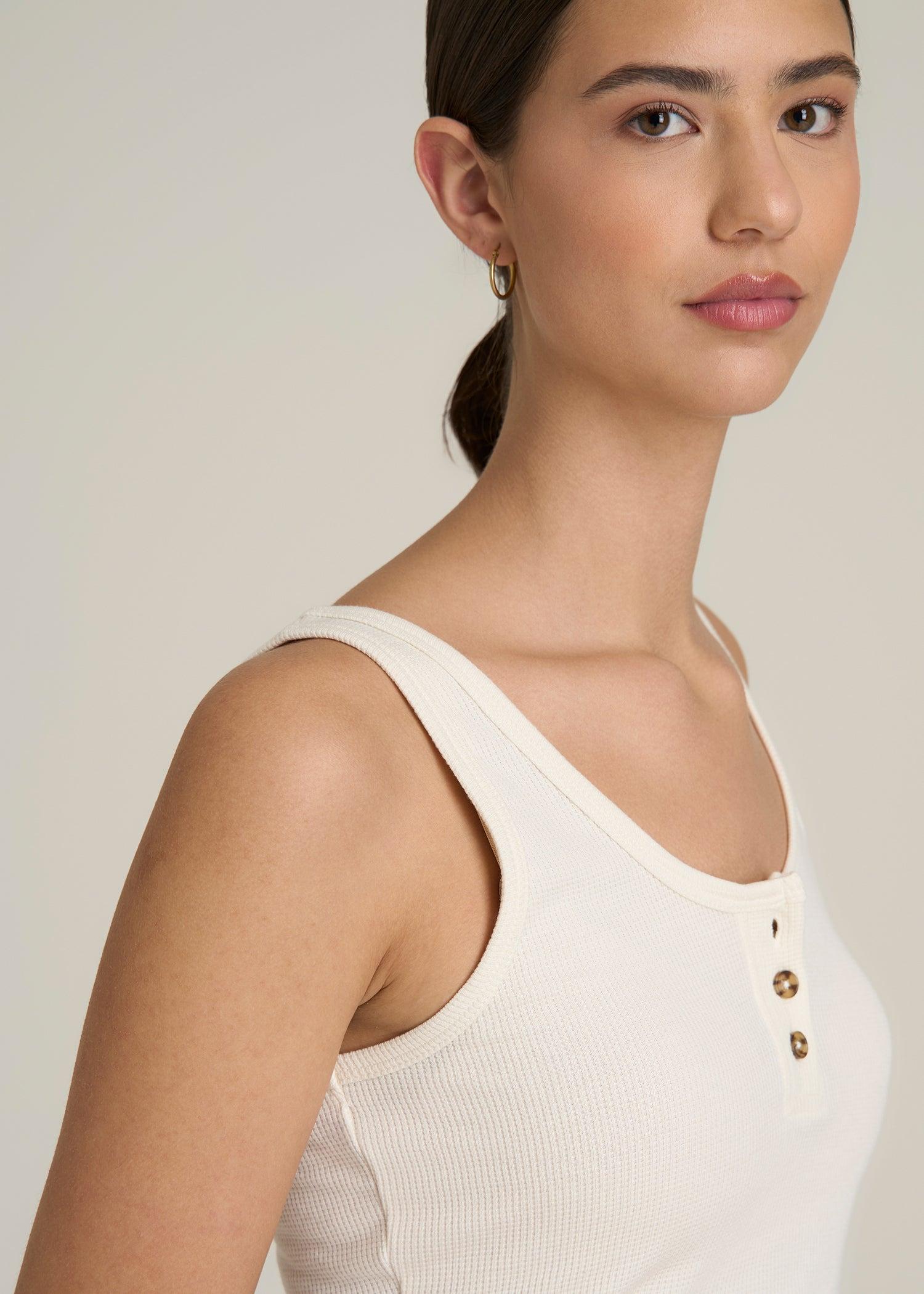 Waffle Tank Top for Tall Women in White Alyssum Female Product Image