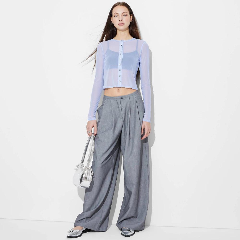 Women's Mesh Cardigan - Wild Fable™ Light Aqua Blue XXS: Recycled Polyester, Spandex, Lightweight, Fitted, Long Sleeve Product Image