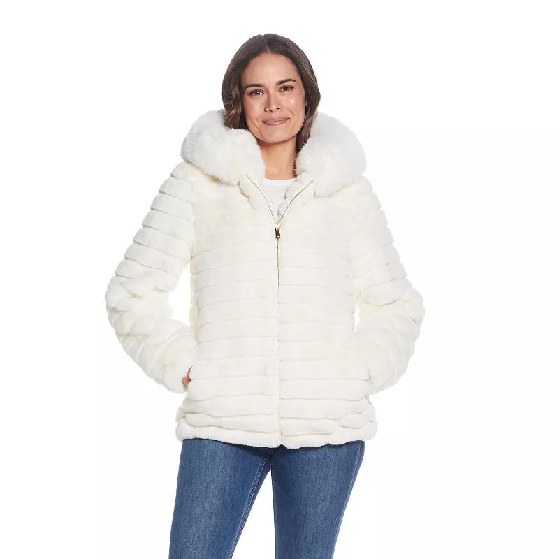 Plus Size Gallery Hooded Faux-Fur Zip-Up Jacket, Womens Ivory Product Image