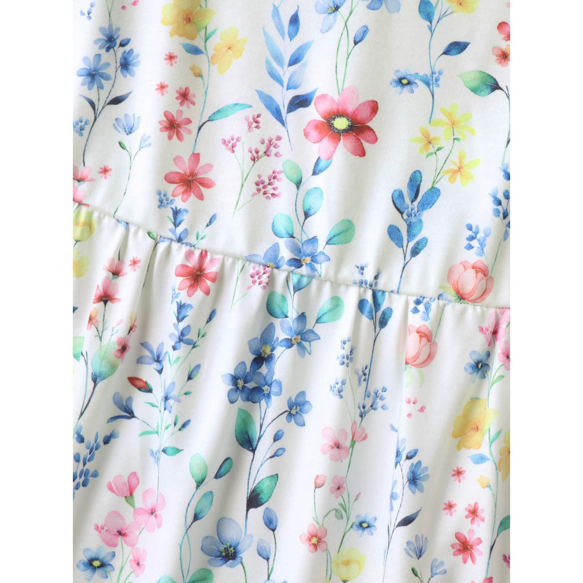 Plus Size Floral Print Stretchy Colorful Babydoll Top Women WhiteSmoke Leisure Gathered Round Neck Casual Tank Tops Camis BloomChic 18-20/2X Product Image