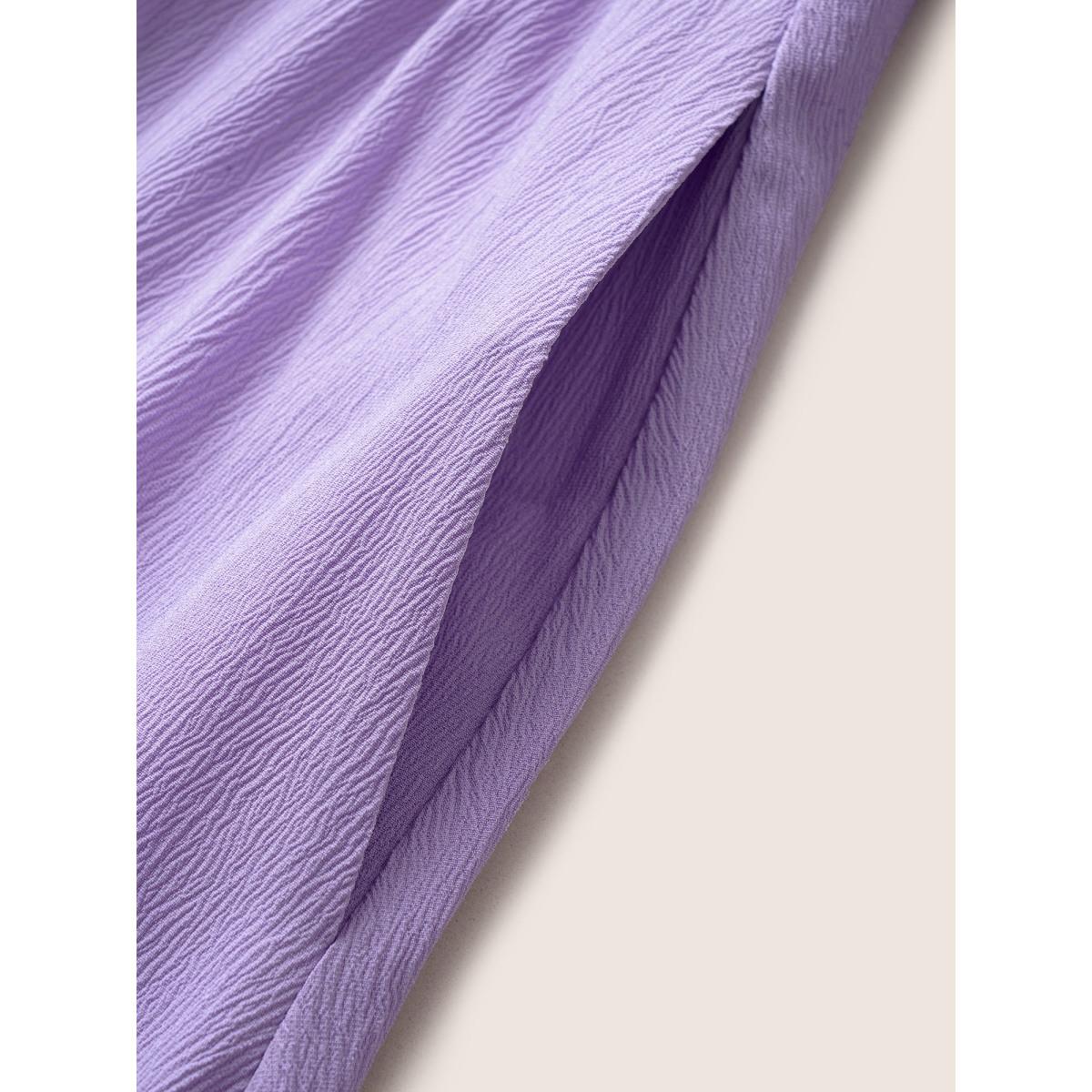 Plus Size Square Neck Solid Ruffle Trim Shirred Dress Lavender Women Elegant Shirred Square Neck Half Sleeve Curvy BloomChic 28/5X Product Image