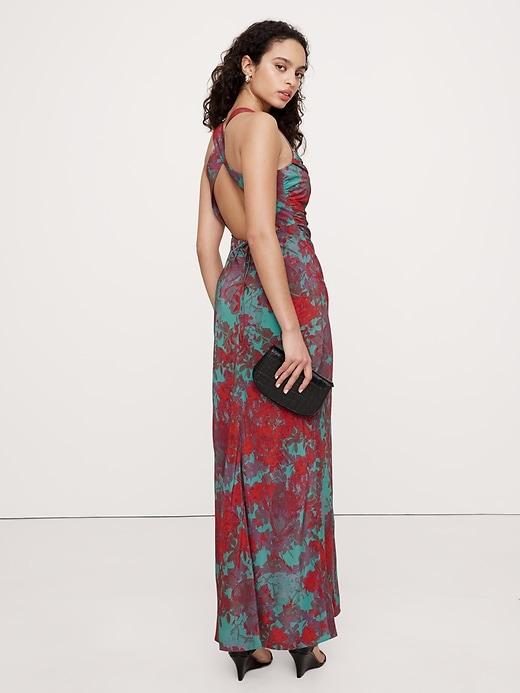 Matte Silk Cowl-Neck Backless Maxi Dress Product Image