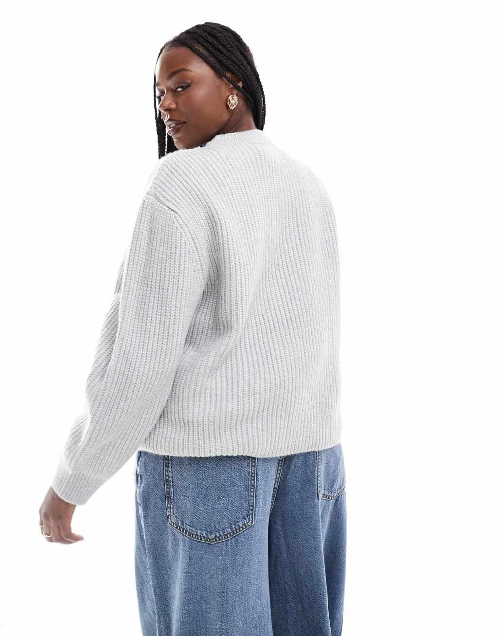ASOS DESIGN Curve chunky crew neck rib sweater in light gray Product Image
