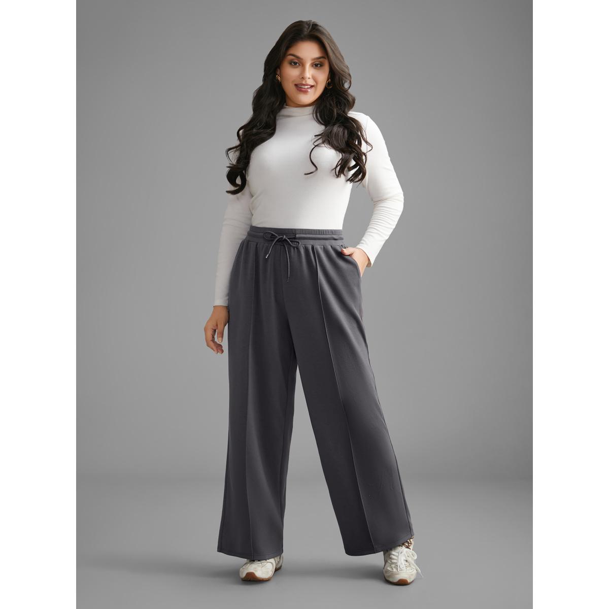 Plus Size Supersoft Essentials Solid Drawstring Pants Women DimGray Casual Loose Mid Rise Everyday Pants BloomChic 30/6X Product Image