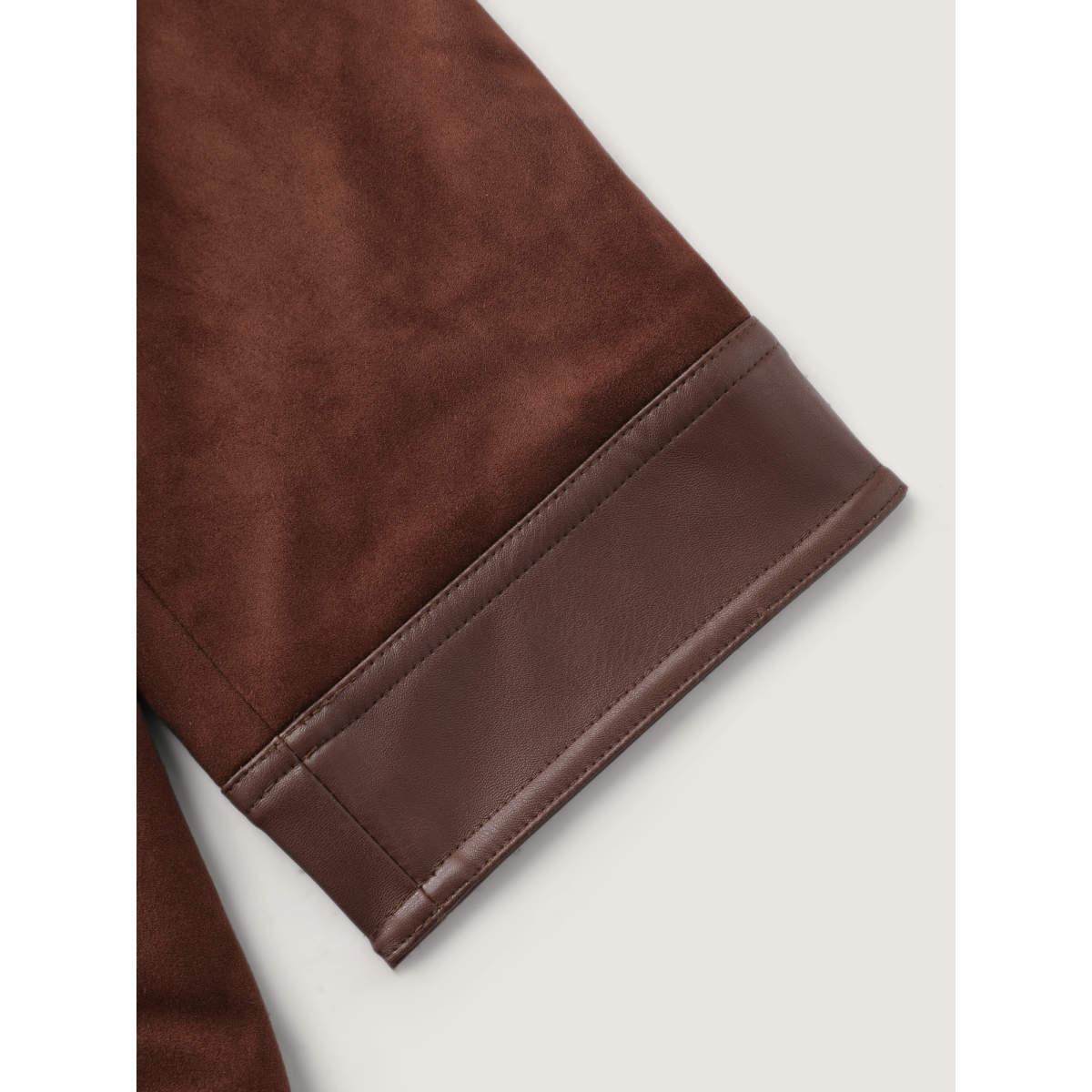 Plus Size Suede Leather Detail Button-Down Jacket Women Browncoffeecolor Patch pocket Casual Jackets BloomChic 28/5X Product Image