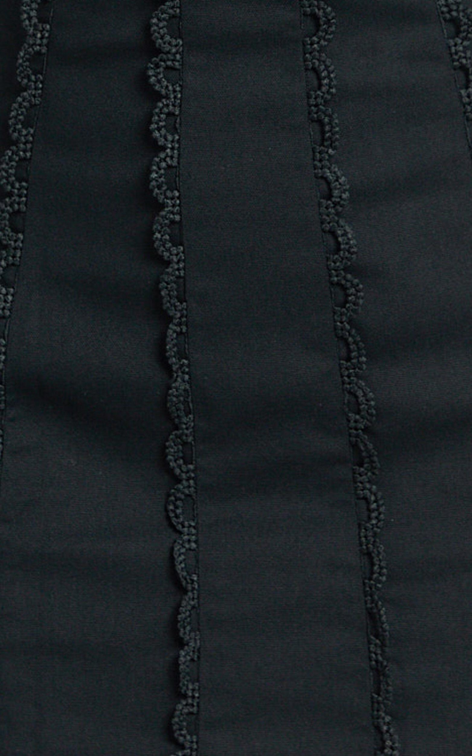 Laila Mini Linen Blend Dress - High Neck Side Cut Out Puff Sleeve Straight Dress in Black Product Image