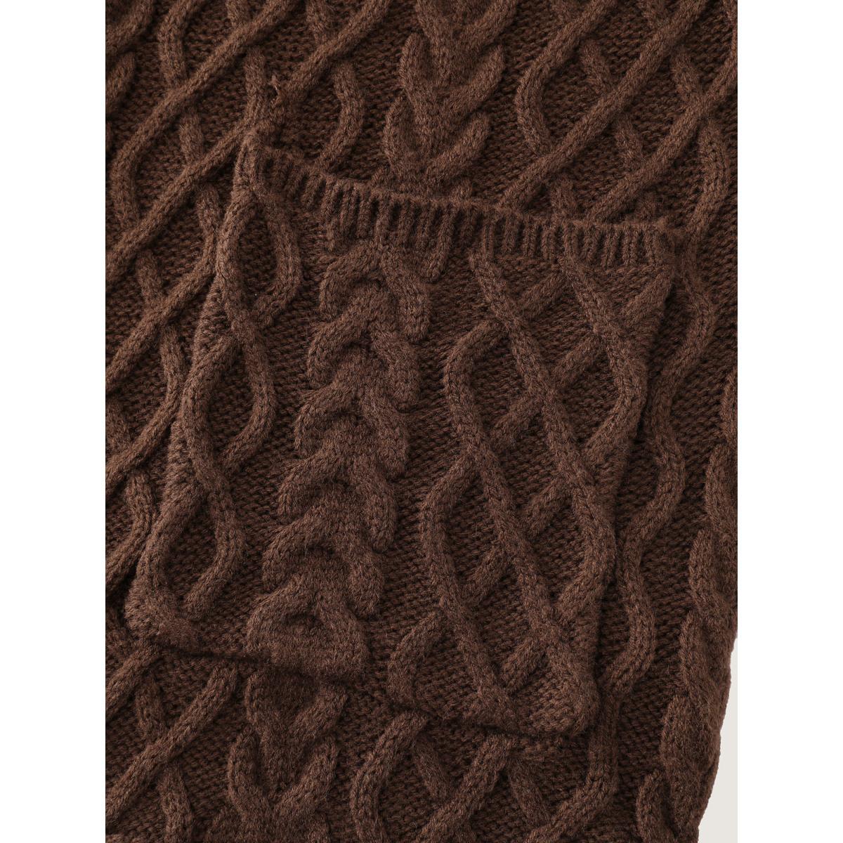 Plus Size Cableknit Textured Button Pocket Knit Cardigan Browncoffeecolor Women Leisure Loose Long Sleeve Casual Cardigans BloomChic 18-20/2X Product Image