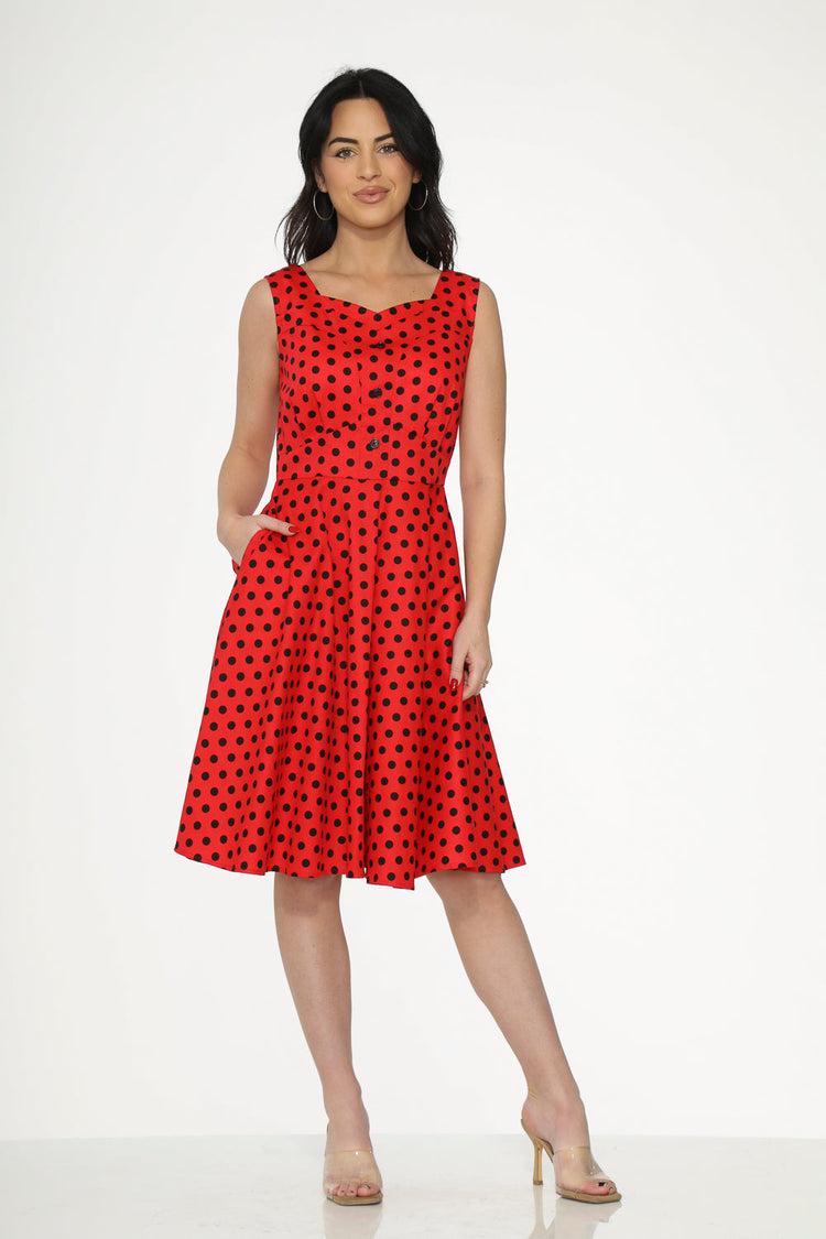 Red Black Polka Dot Swing Dress Product Image