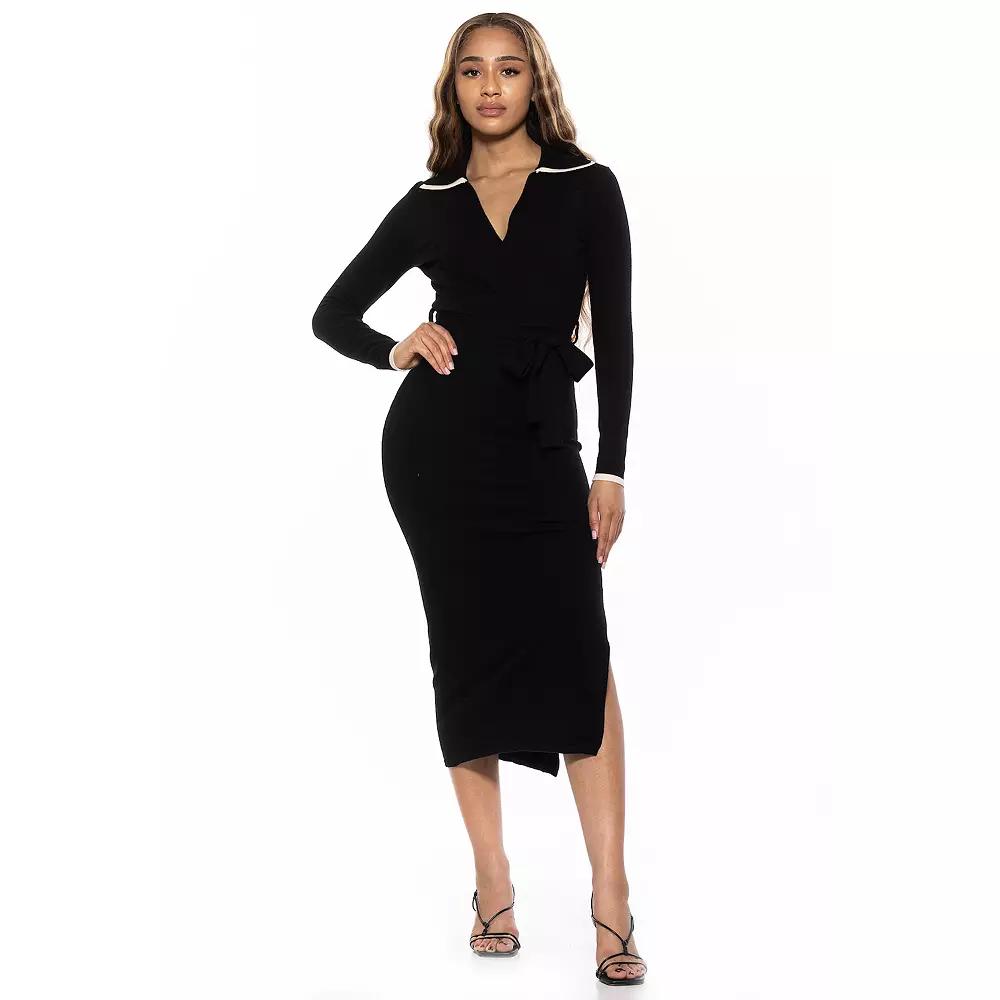 Women's ALEXIA ADMOR Tatiana Knit Collar Surplice Midi Dress,  Product Image