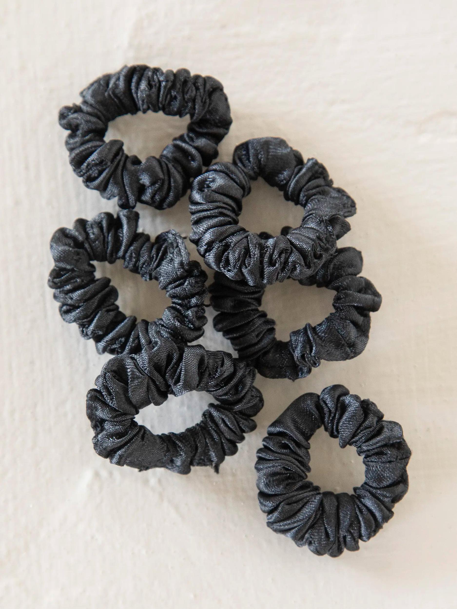 Mini Satin Scrunchies, Set of 6 - Black Product Image