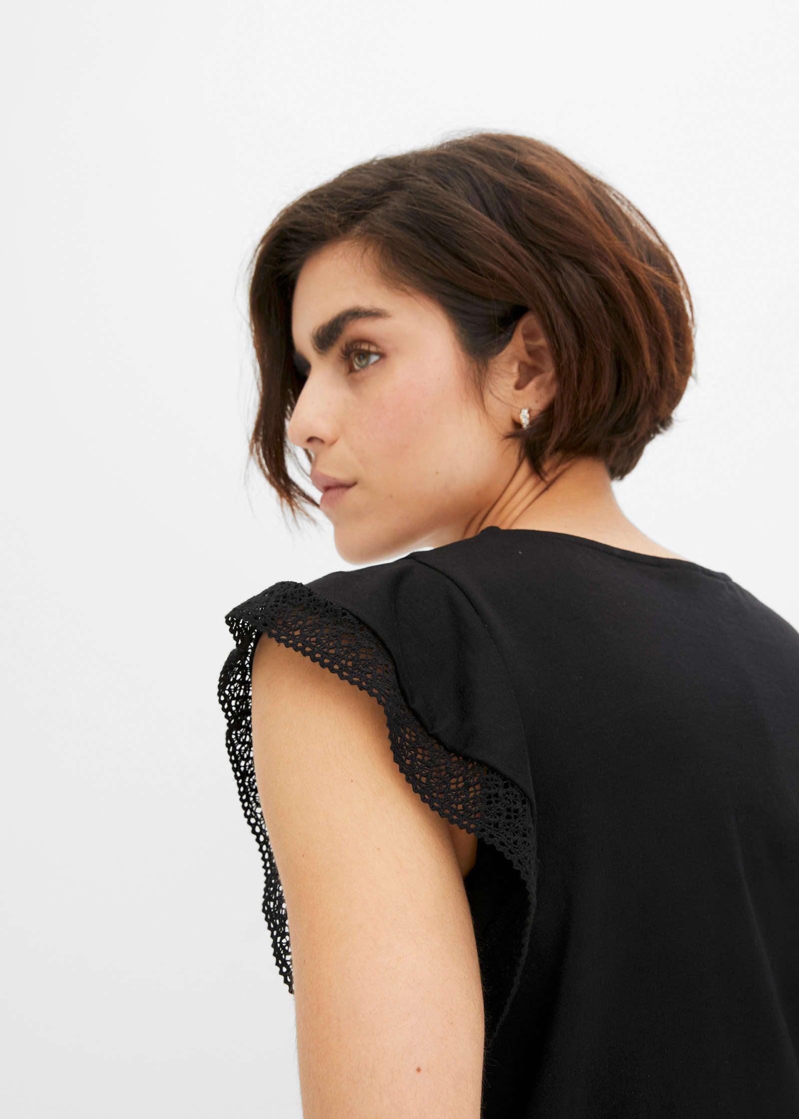 Lace Sleeve Top - Black Product Image