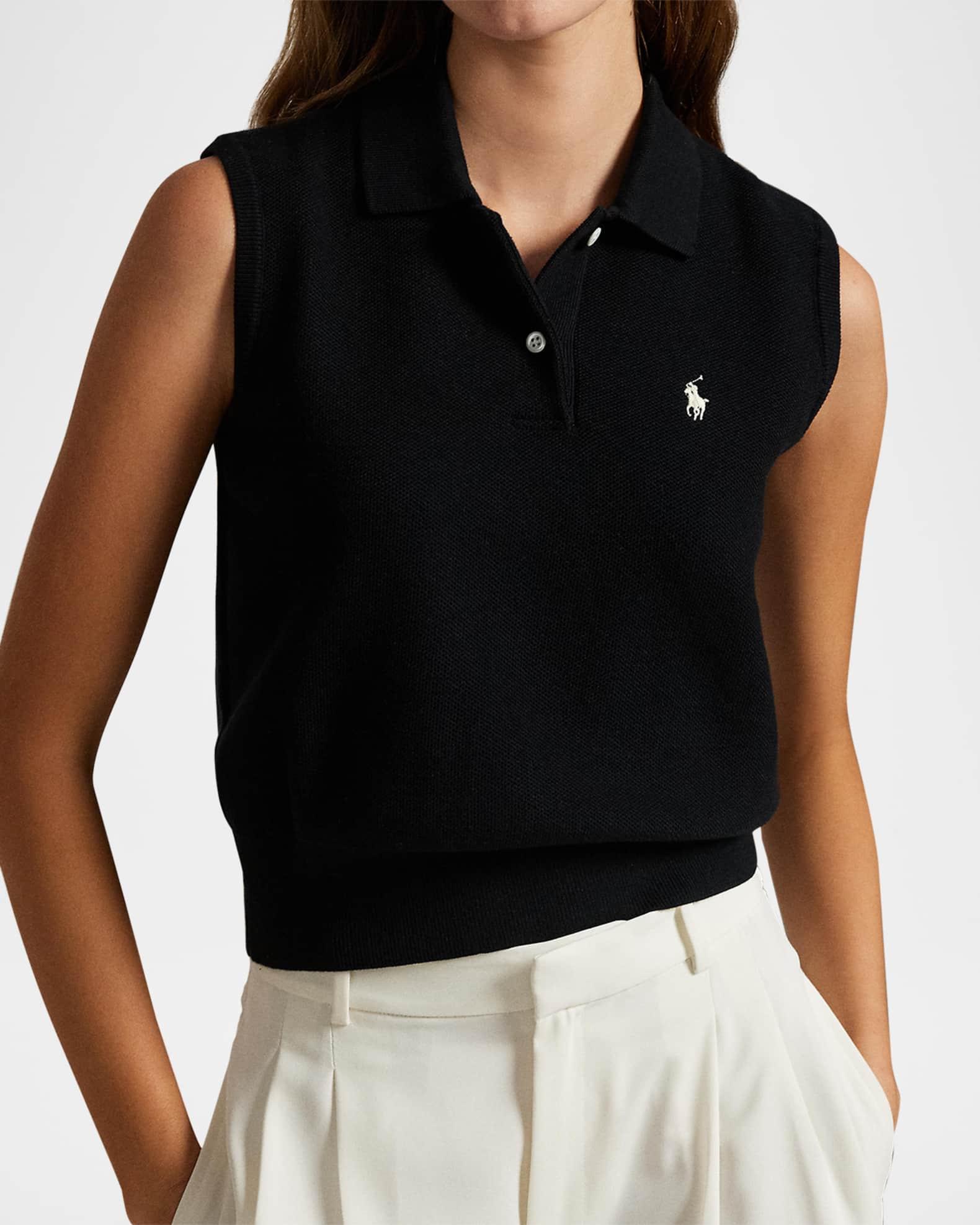 Cotton Cropped Sleeveless Polo Sweater Product Image