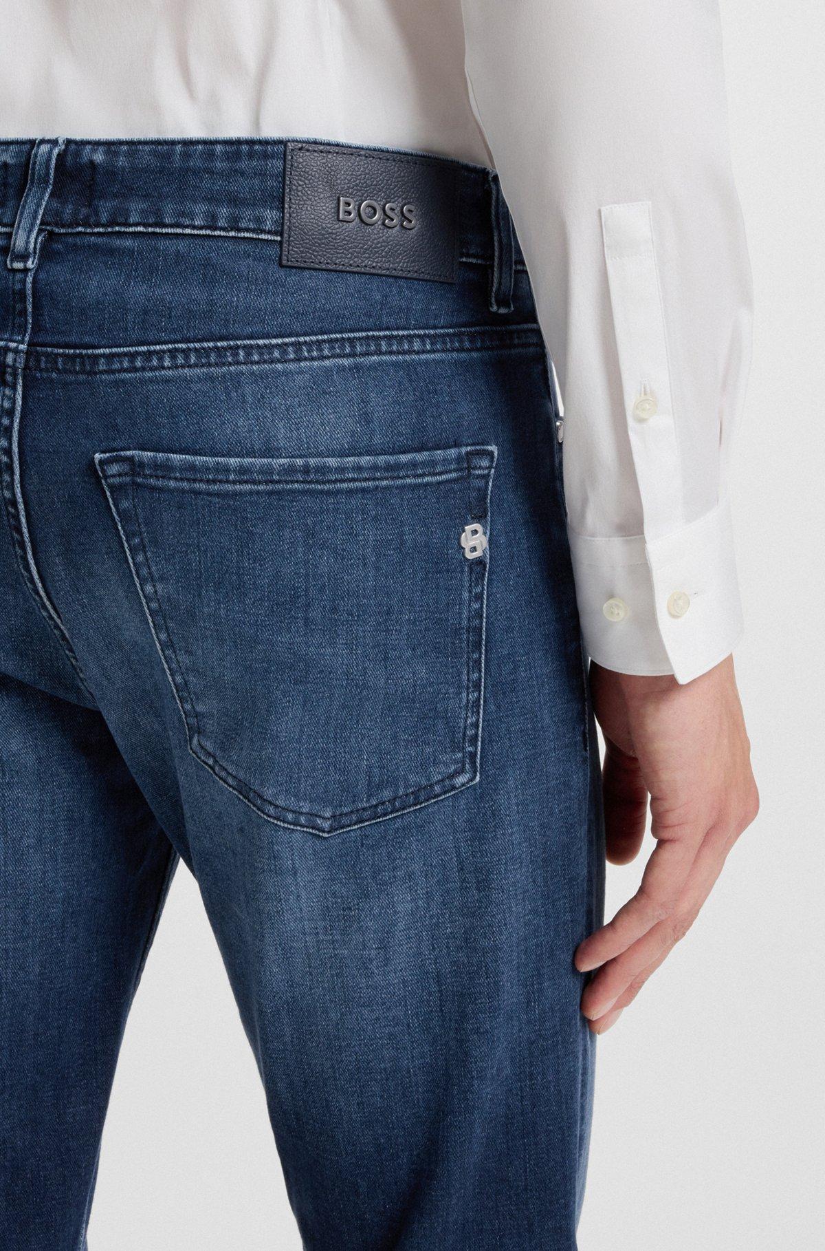 BOSS - Slim-fit jeans in rinse-washed comfort-stretch denim - Dark Blue Product Image