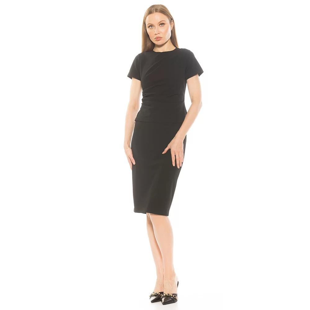 Women's ALEXIA ADMOR Robin Crewneck Draped Midi Dress, Size: Small, Black Product Image