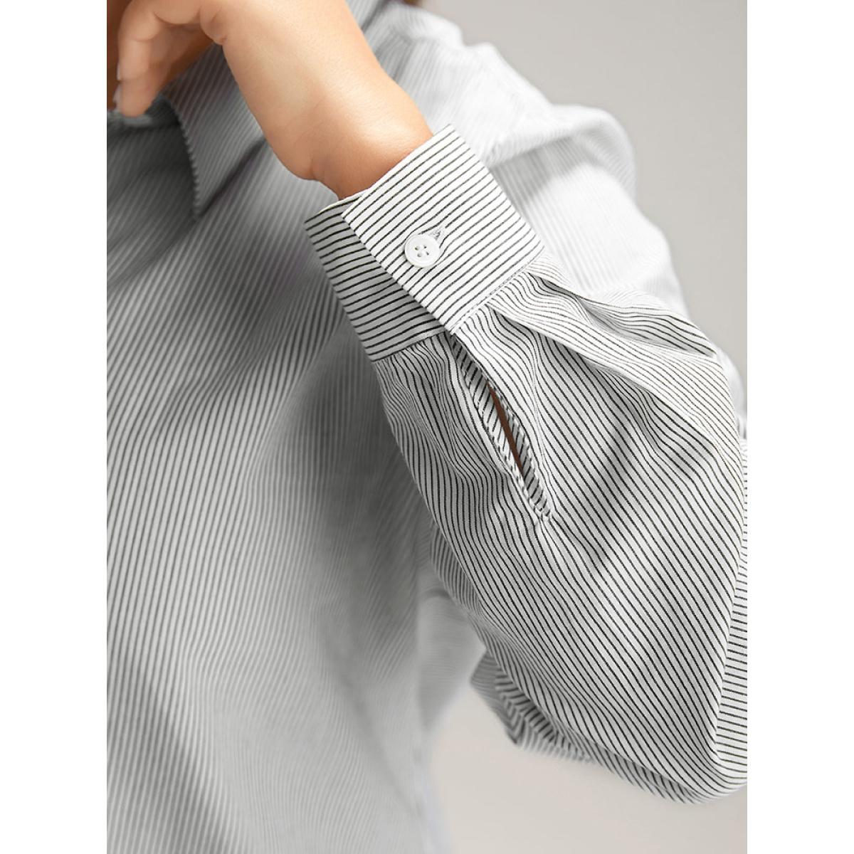 Plus Size White Cotton Striped Shirt Collar Blouse Women Workwear Essentials Long Sleeve Shirt collar Work Blouses BloomChic 18-20/2X Product Image