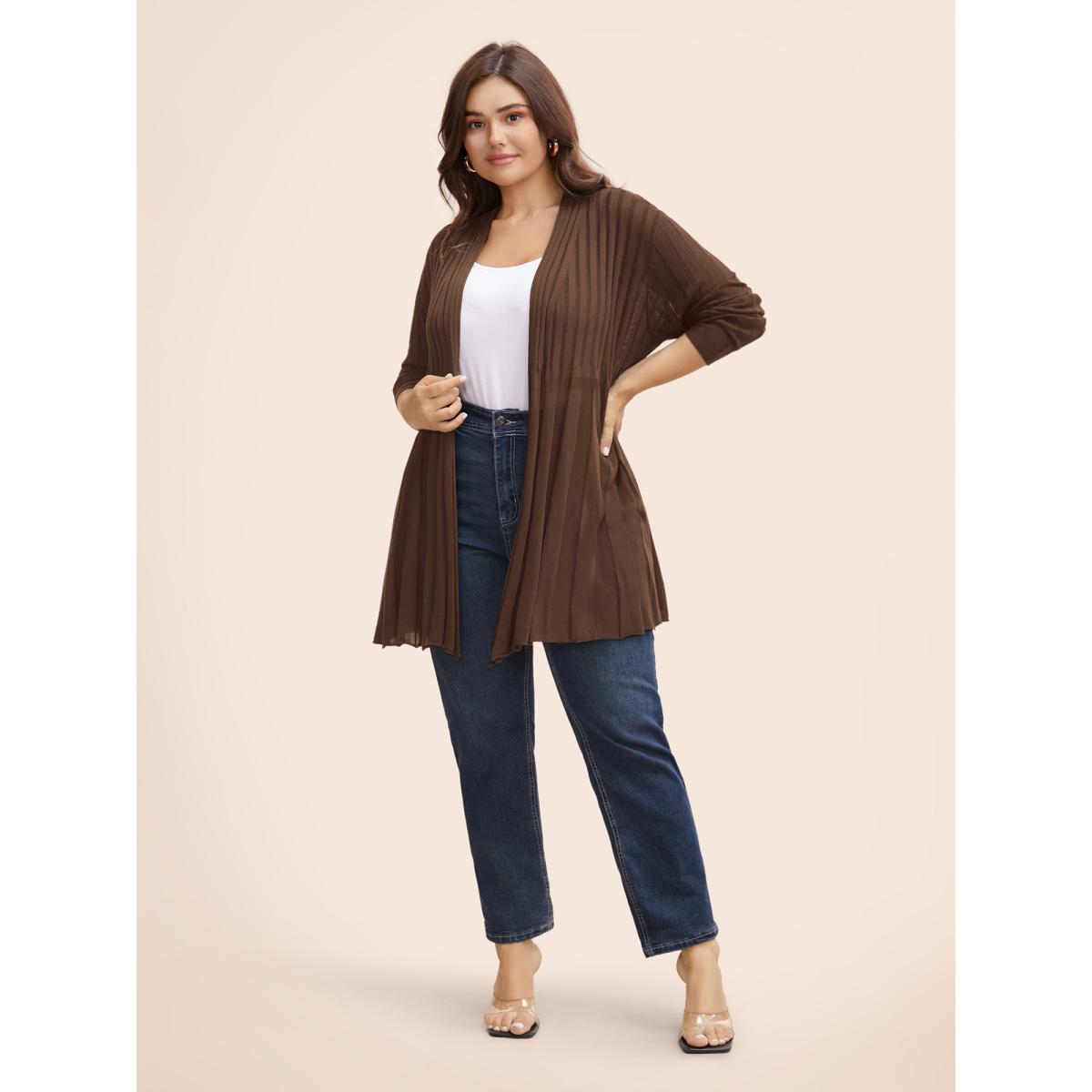 Plus Size Plain Textured Kimono Collar Cardigan Black Women Timeless Loose Long Sleeve Elegant Cardigans BloomChic 18-20/2X Product Image