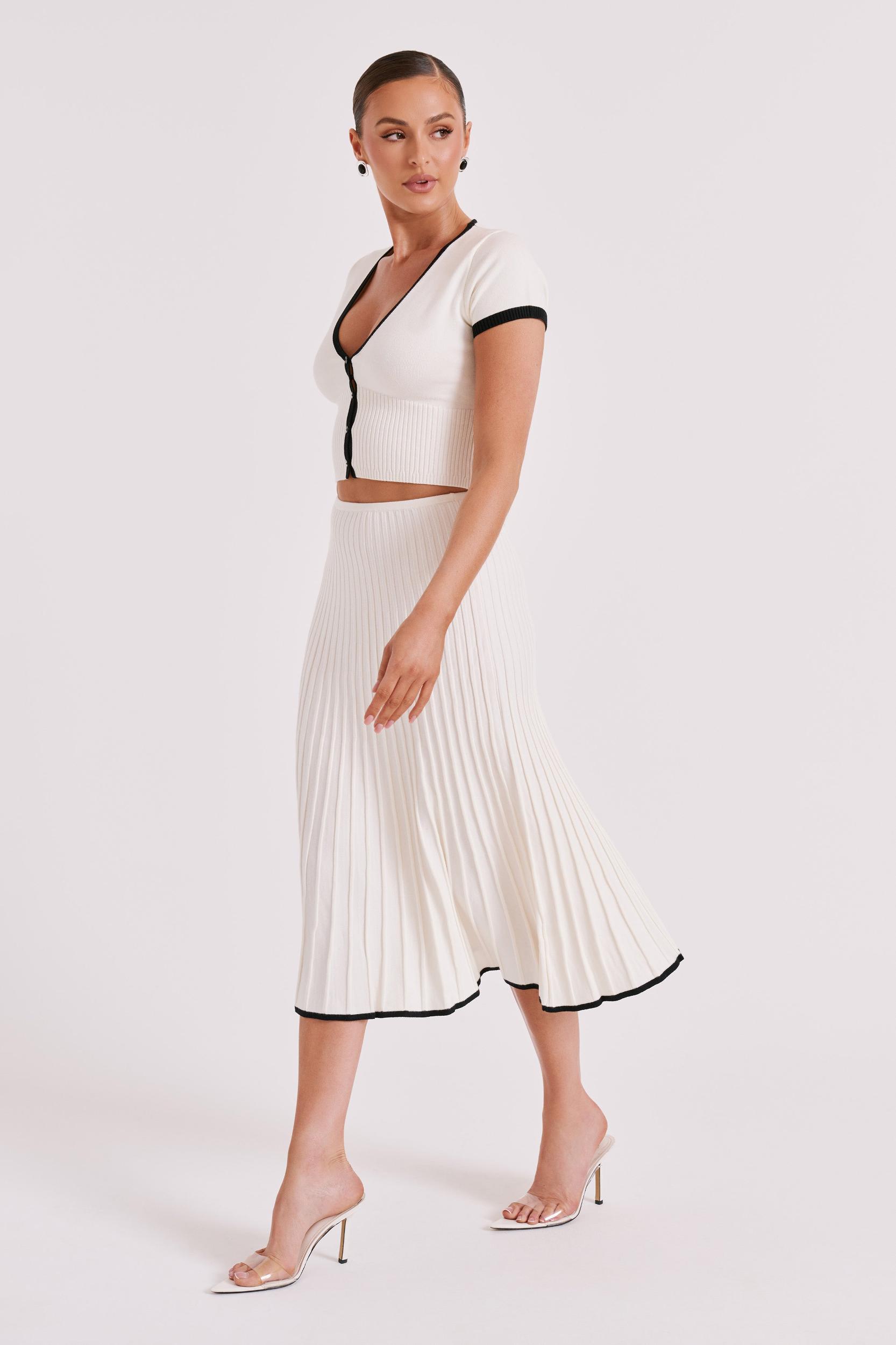 Jolene Contrast Rib Knit Midi Skirt - White Product Image