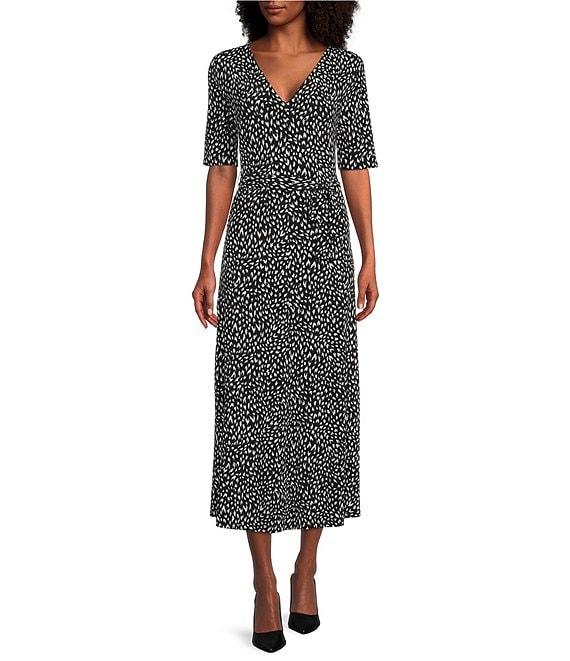 Preston & York Sydney Antelope Print Knit V-Neck Short Sleeve Tie Waist Midi Dress Product Image