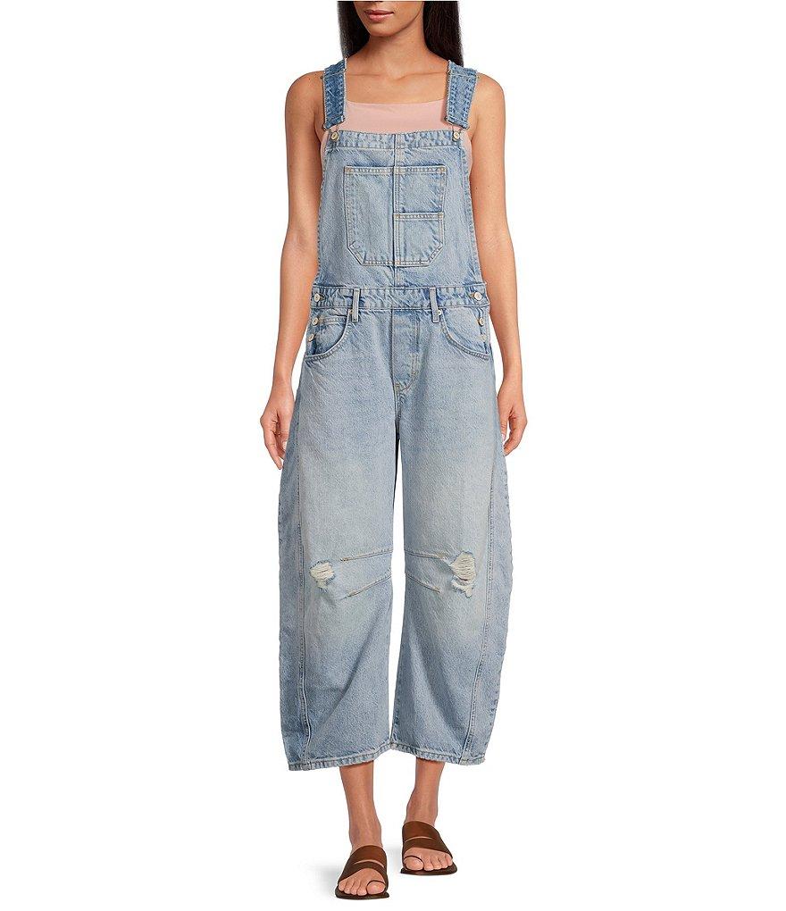 Free People We The Free Good Luck Denim Square Neck Barrel Leg Overalls Product Image