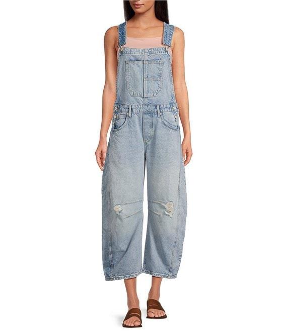 Free People We The Free Good Luck Denim Square Neck Barrel Leg Overalls Product Image