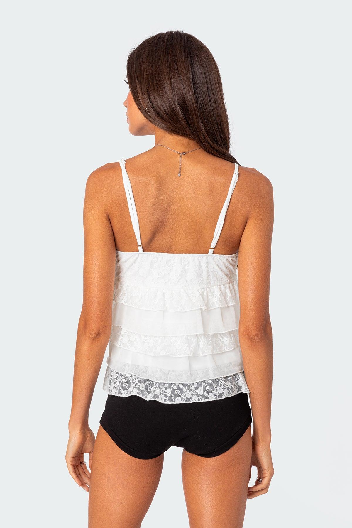Lacey Split Front Ruffle Tank Top Product Image