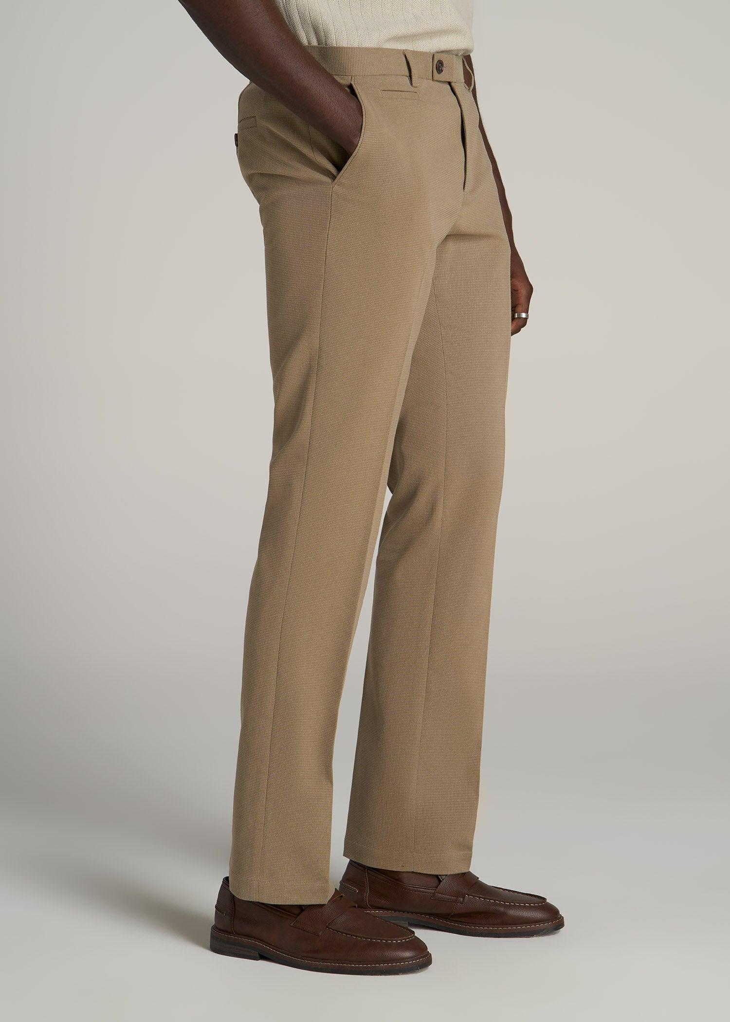 Textured Garment Washed Stretch Cotton Suit Pants for Tall Men in Desert Khaki Male Product Image